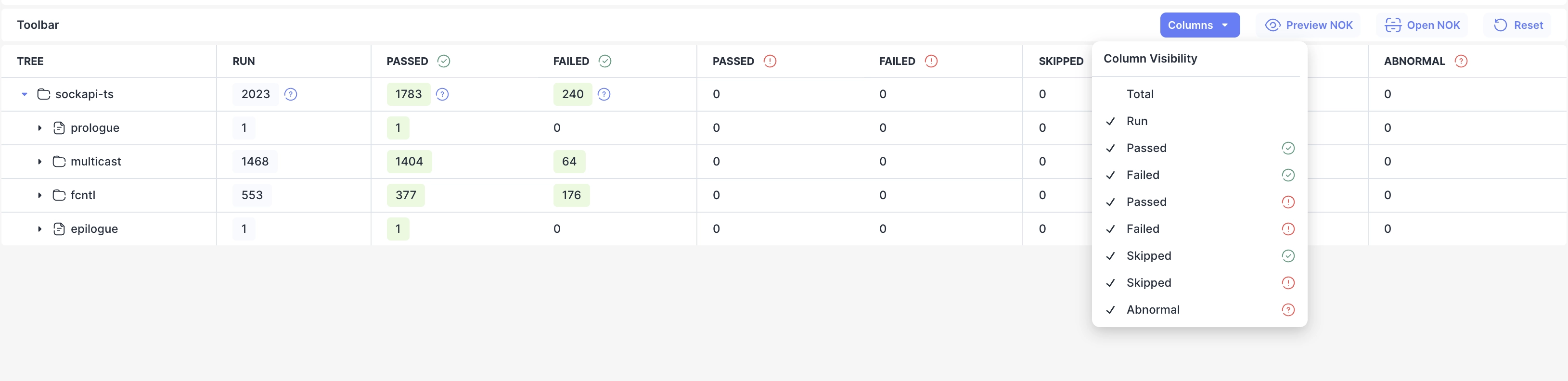 Toggle run table columns