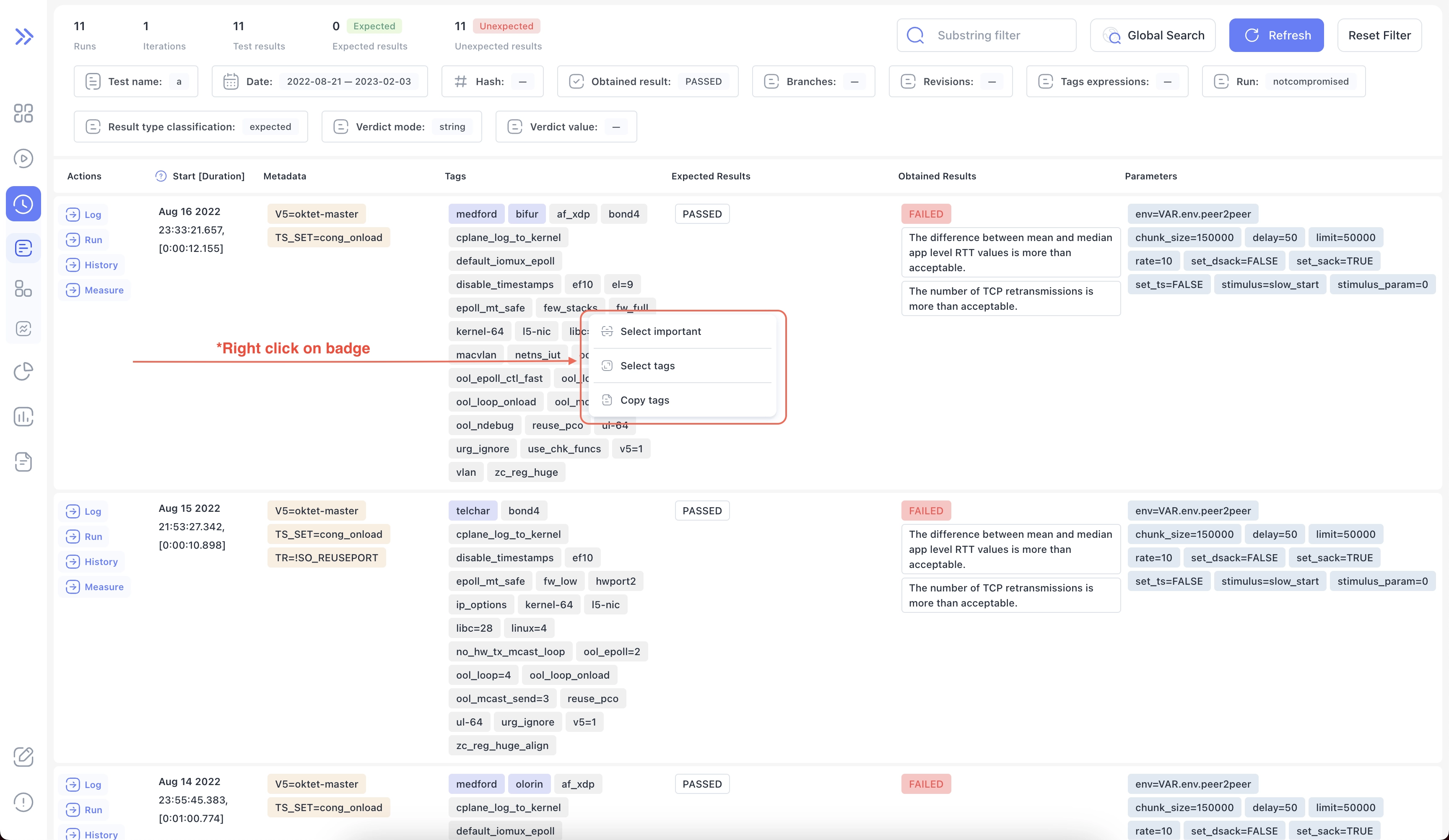 History context menu