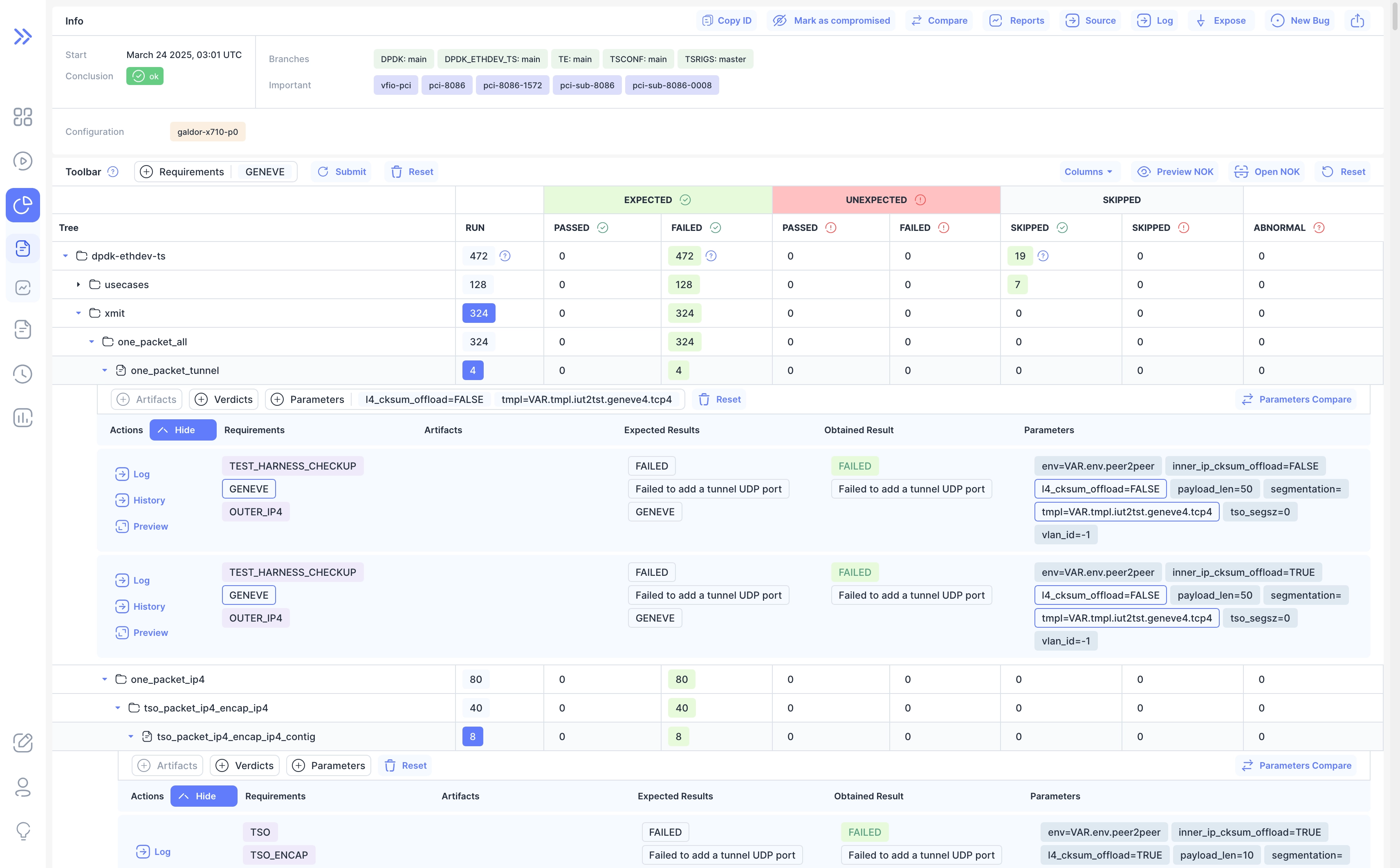 New Run Page Filtering